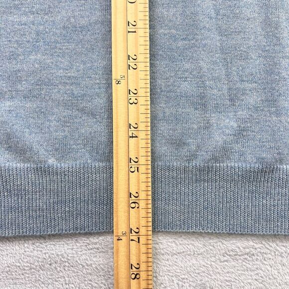 Toscano Sweater Mens XL Blue 100% Merino Wool Button Collar Academia Italy Made - Picture 7 of 8